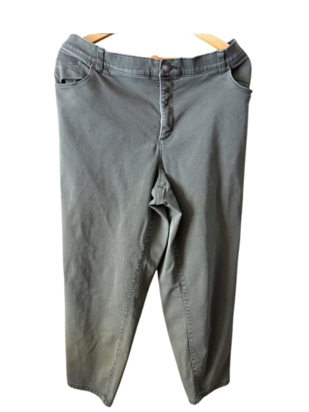 CJ Banks Plus Size Olive Green Crop Pants Women's 24W Slim Straight Stretch